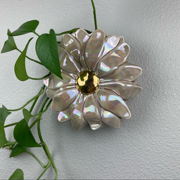 VTG Ceramic Pink Gold Glossy Flower Hanging Wall Pocket Plant Propagation Statio - Picture 2 of 16